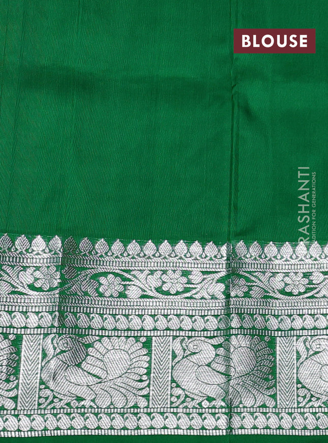 Venkatagiri silk saree dual shade of teal blue and green with silver zari woven buttas and long silver zari woven border