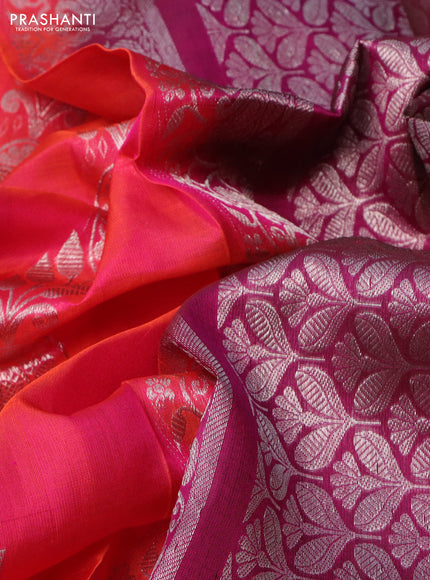 Venkatagiri silk saree pink and purple with allover silver zari weaves and long silver zari woven border