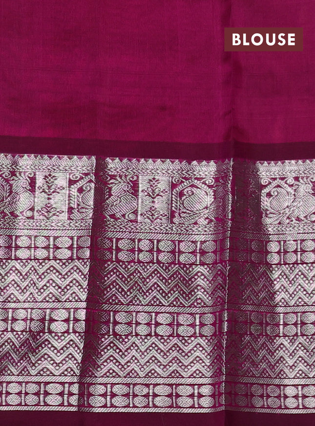 Venkatagiri silk saree pink and purple with allover silver zari weaves and long silver zari woven border