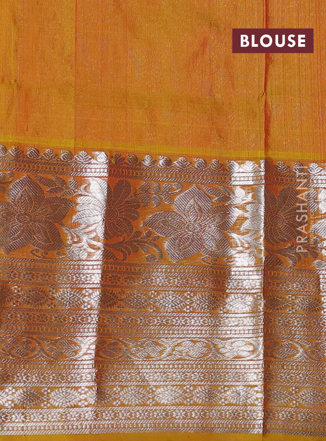 Venkatagiri silk saree maroon and mustard shade with allover silver zari weaves and long silver zari woven border