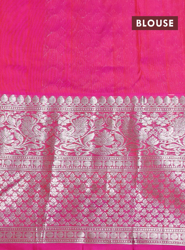 Venkatagiri silk saree orange and pink with silver zari woven buttas and long silver zari woven border