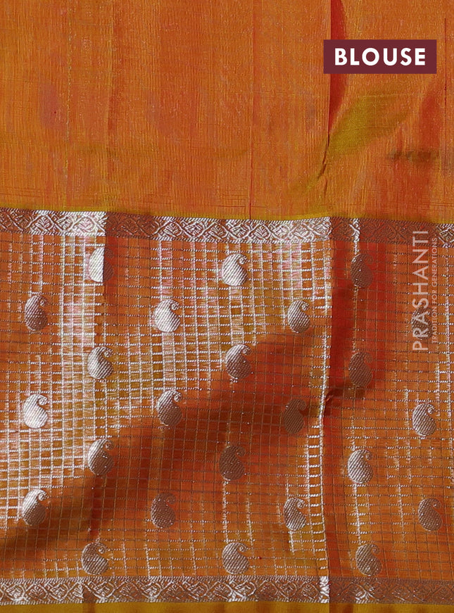 Venkatagiri silk saree maroon and yellow shade with silver zari woven buttas and long silver zari checked border