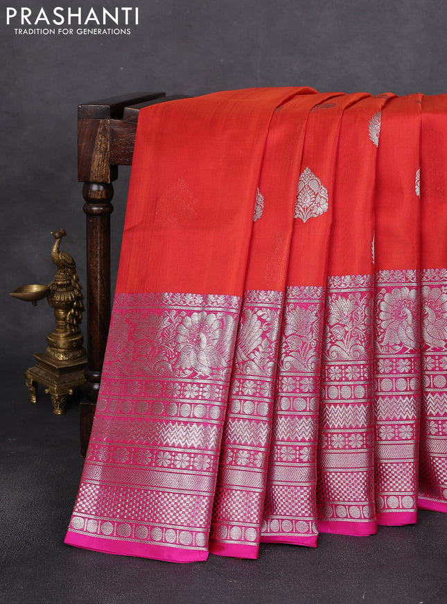 Venkatagiri silk saree red and pink with silver zari woven buttas and long silver zari woven border