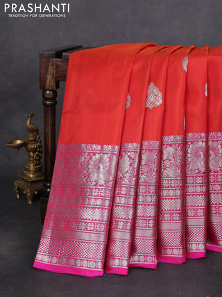 Venkatagiri silk saree red and pink with silver zari woven buttas and long silver zari woven border