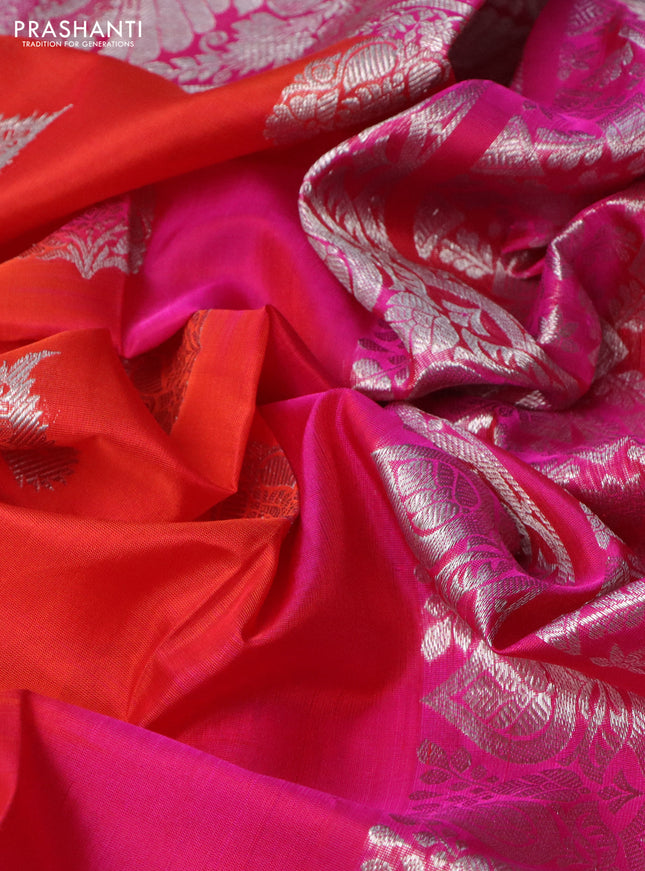 Venkatagiri silk saree red and pink with silver zari woven buttas and long silver zari woven border