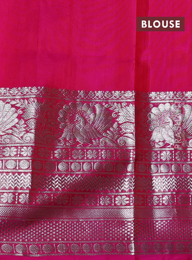 Venkatagiri silk saree red and pink with silver zari woven buttas and long silver zari woven border