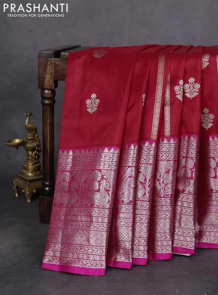 Venkatagiri silk saree red and pink with allover zari weaves & buttas and long silver zari woven border