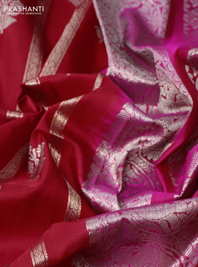 Venkatagiri silk saree red and pink with allover zari weaves & buttas and long silver zari woven border