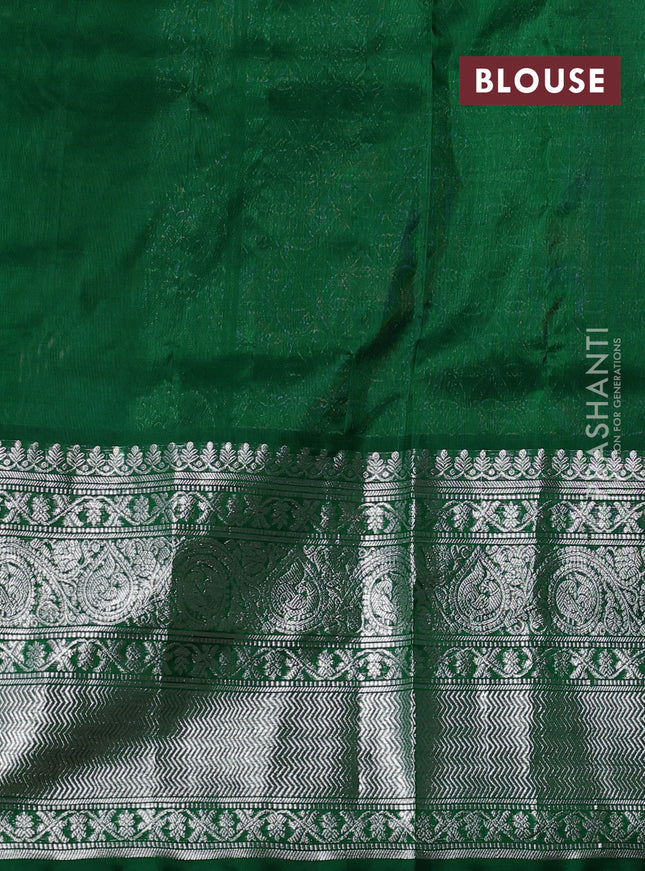 Venkatagiri silk saree dual shade of teal blue and green with silver zari woven buttas and long silver zari woven border