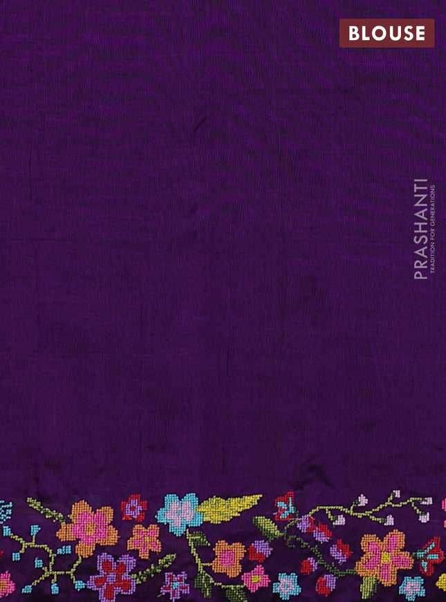 Silk cotton saree violet with floral embroidery buttas and embroidery border