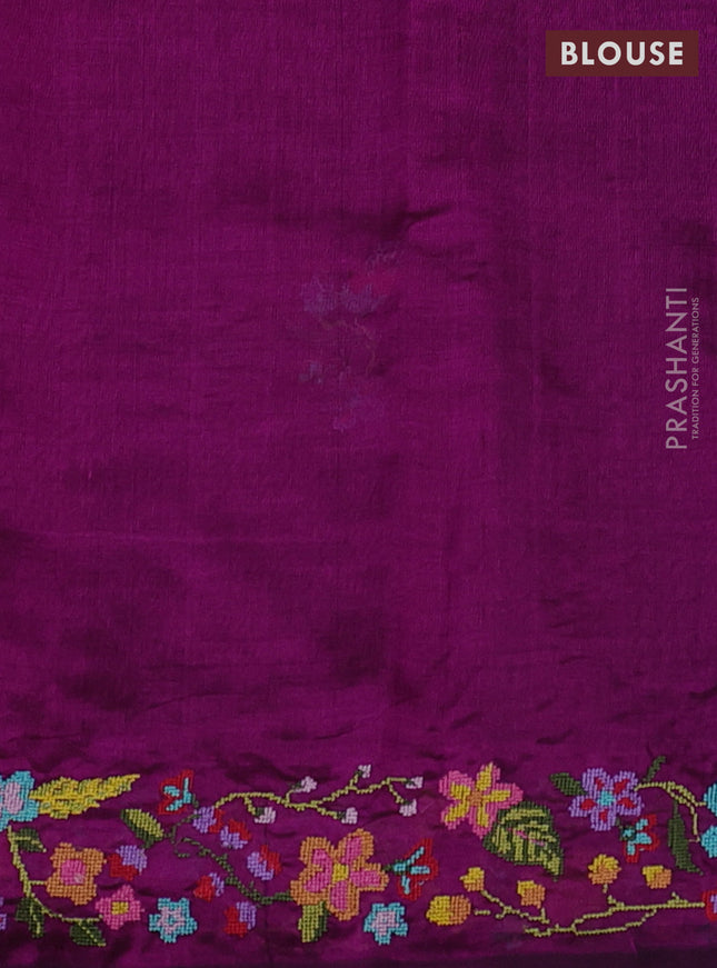 Silk cotton saree purple with floral embroidery buttas and embroidery border