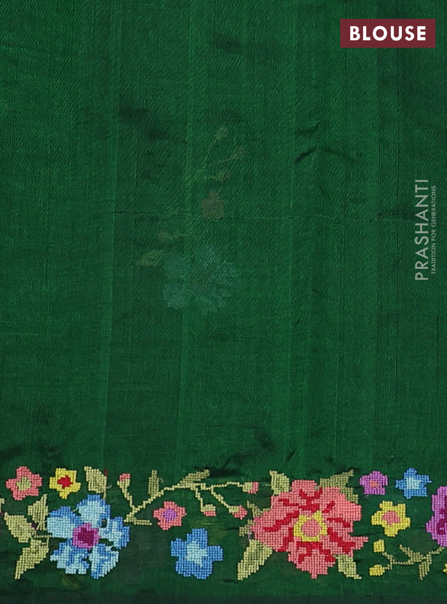Silk cotton saree green with floral embroidery buttas and embroidery border