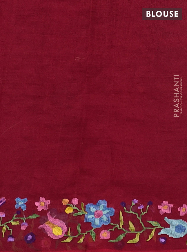 Silk cotton saree kumkum red with floral embroidery buttas and embroidery border