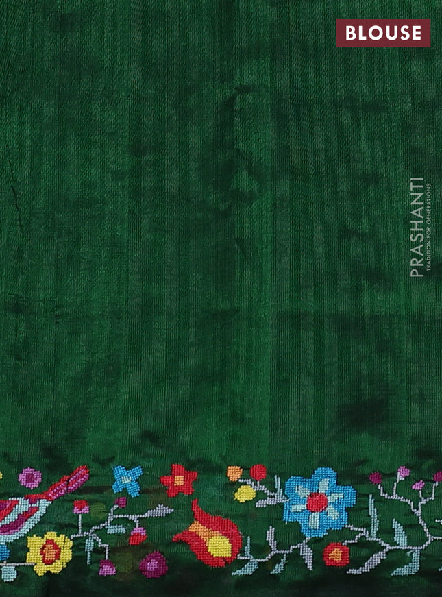 Silk cotton saree green with floral embroidery buttas and embroidery border