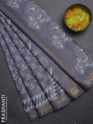 Semi bhagalpuri saree grey with allover prints and zari woven border