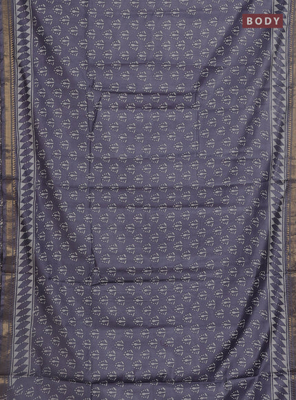 Semi bhagalpuri saree grey with allover prints and zari woven border