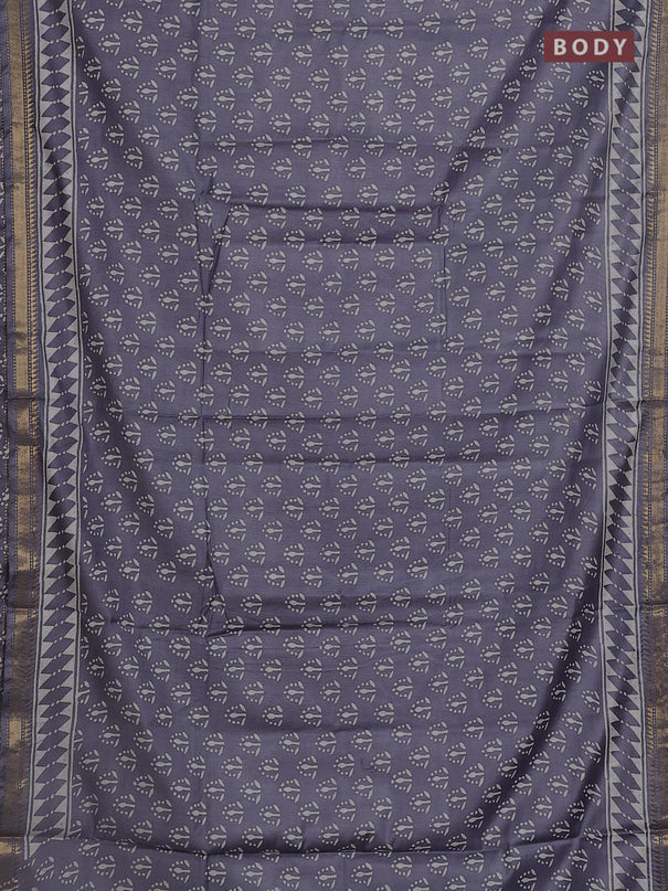 Semi bhagalpuri saree grey with allover prints and zari woven border