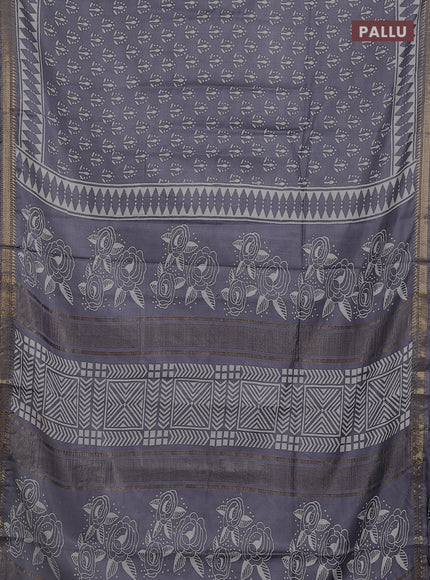 Semi bhagalpuri saree grey with allover prints and zari woven border