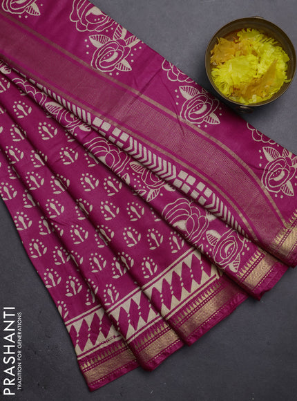 Semi bhagalpuri saree pink with allover prints and zari woven border