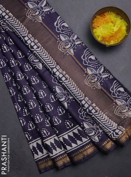 Semi bhagalpuri saree deep jamun with allover prints and zari woven border