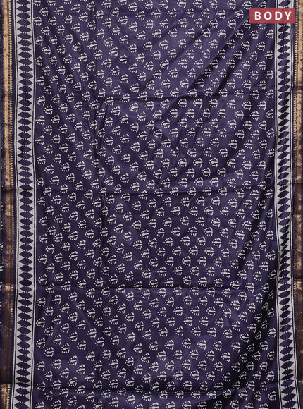 Semi bhagalpuri saree deep jamun with allover prints and zari woven border