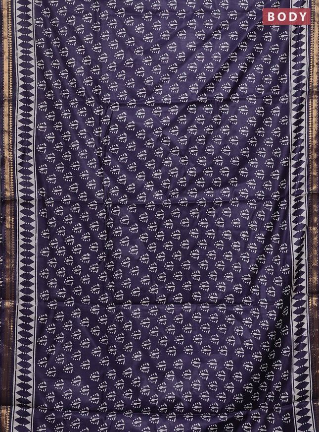 Semi bhagalpuri saree deep jamun with allover prints and zari woven border