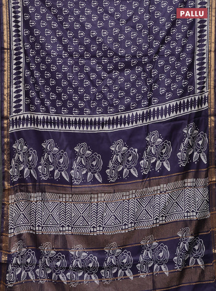 Semi bhagalpuri saree deep jamun with allover prints and zari woven border