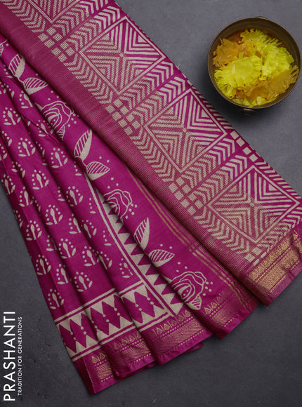 Semi bhagalpuri saree pink with allover prints and zari woven border