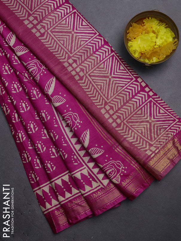 Semi bhagalpuri saree pink with allover prints and zari woven border