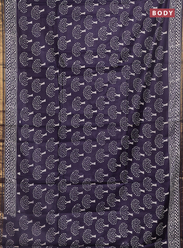 Semi bhagalpuri saree deep jamun with allover prints and zari woven border