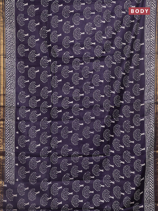 Semi bhagalpuri saree deep jamun with allover prints and zari woven border
