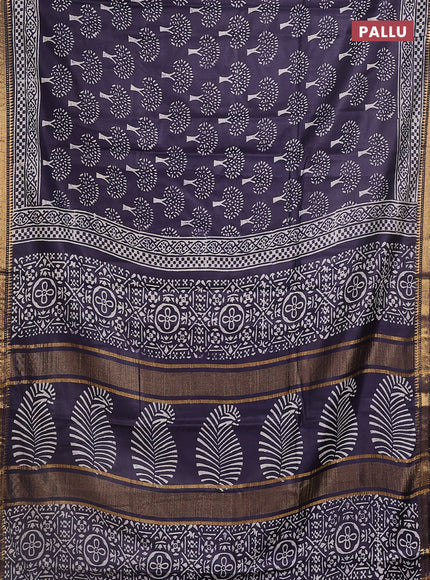 Semi bhagalpuri saree deep jamun with allover prints and zari woven border