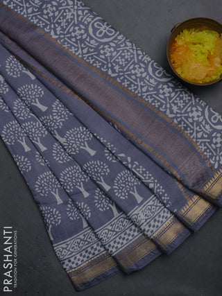 Semi bhagalpuri saree grey with allover prints and zari woven border