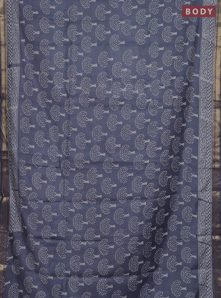 Semi bhagalpuri saree grey with allover prints and zari woven border