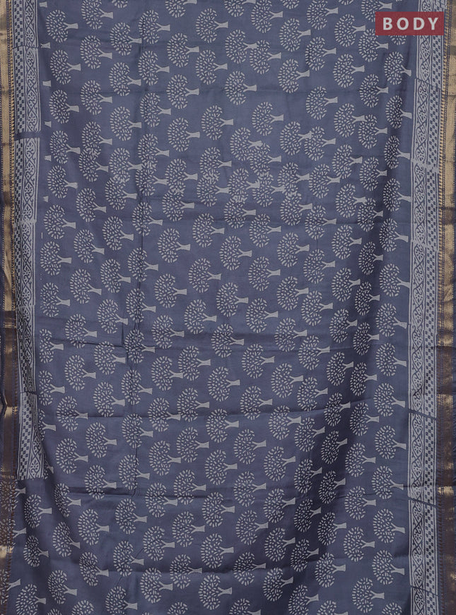 Semi bhagalpuri saree grey with allover prints and zari woven border