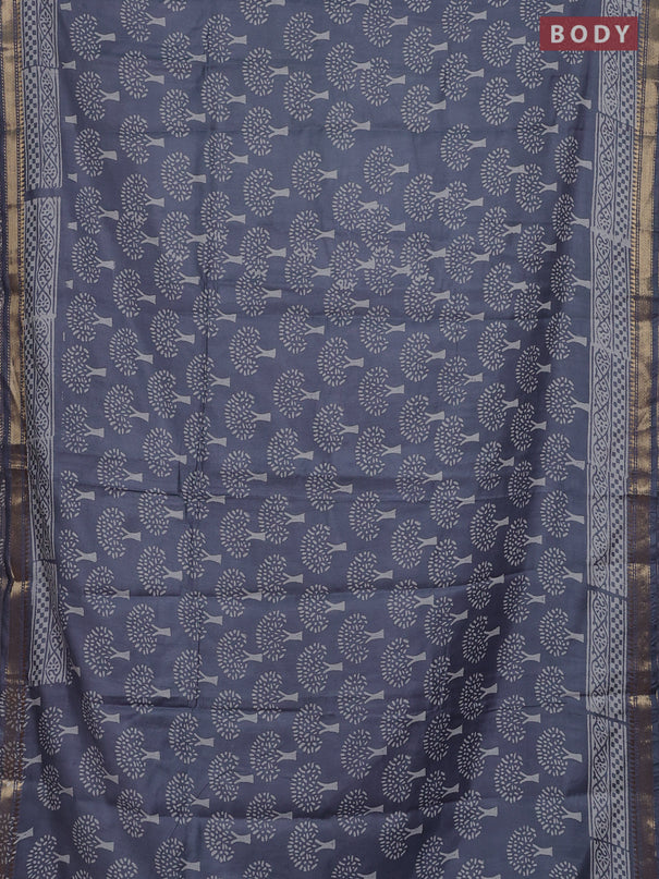 Semi bhagalpuri saree grey with allover prints and zari woven border