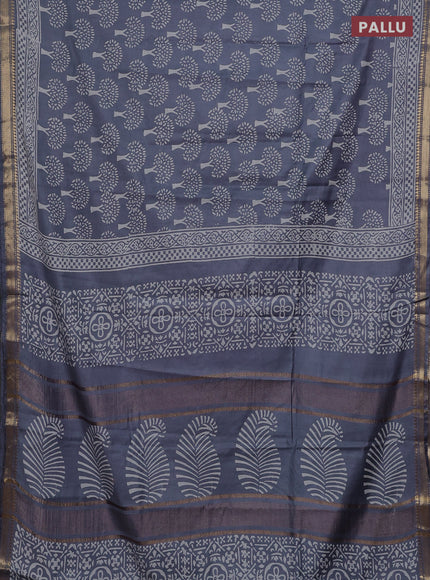 Semi bhagalpuri saree grey with allover prints and zari woven border