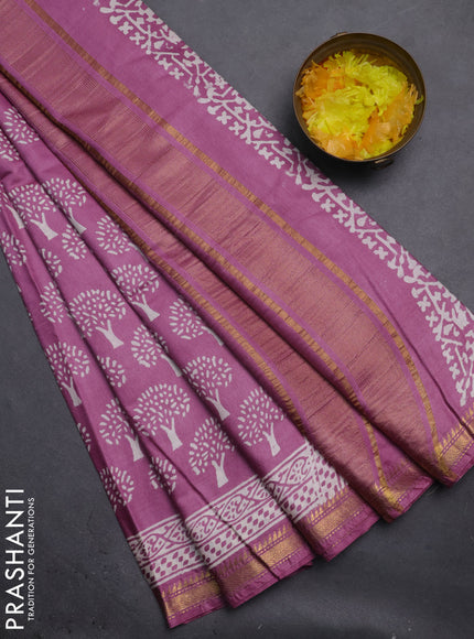 Semi bhagalpuri saree lavender with allover prints and zari woven border