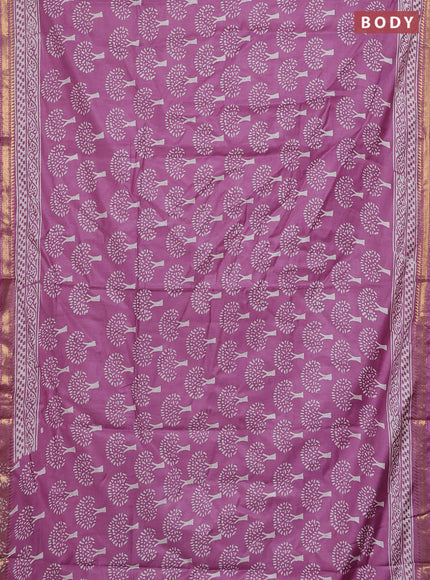 Semi bhagalpuri saree lavender with allover prints and zari woven border
