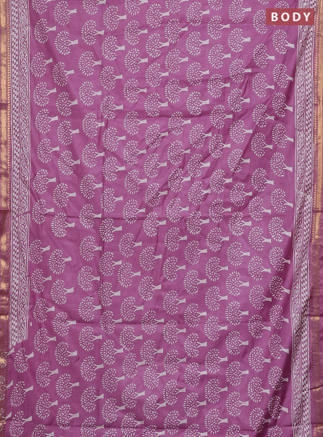 Semi bhagalpuri saree lavender with allover prints and zari woven border