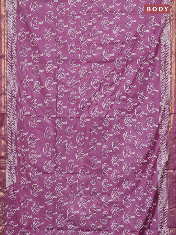 Semi bhagalpuri saree lavender with allover prints and zari woven border