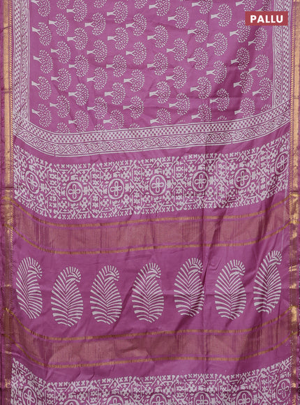 Semi bhagalpuri saree lavender with allover prints and zari woven border