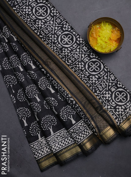 Semi bhagalpuri saree black with allover prints and zari woven border