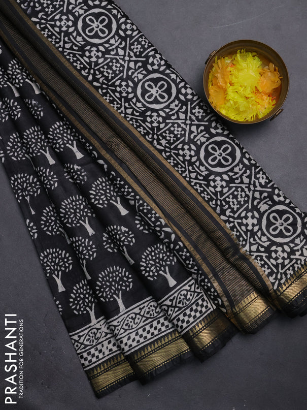 Semi bhagalpuri saree black with allover prints and zari woven border