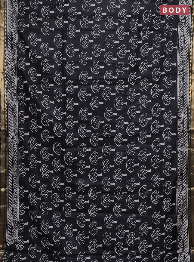 Semi bhagalpuri saree black with allover prints and zari woven border