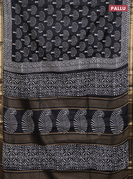 Semi bhagalpuri saree black with allover prints and zari woven border