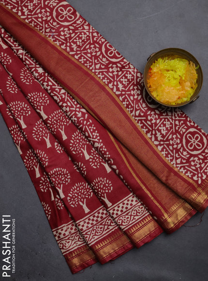 Semi bhagalpuri saree maroon with allover prints and zari woven border