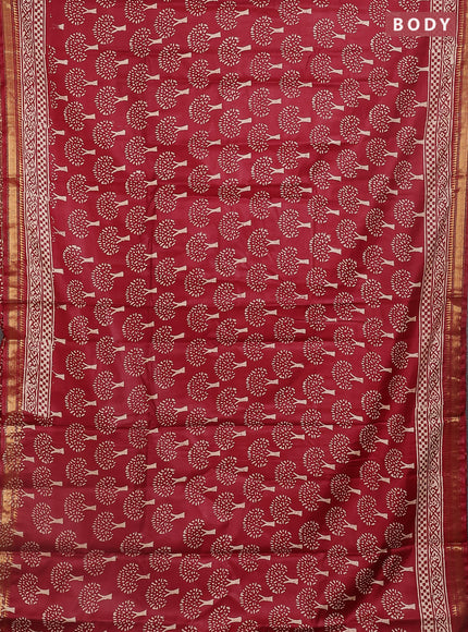 Semi bhagalpuri saree maroon with allover prints and zari woven border