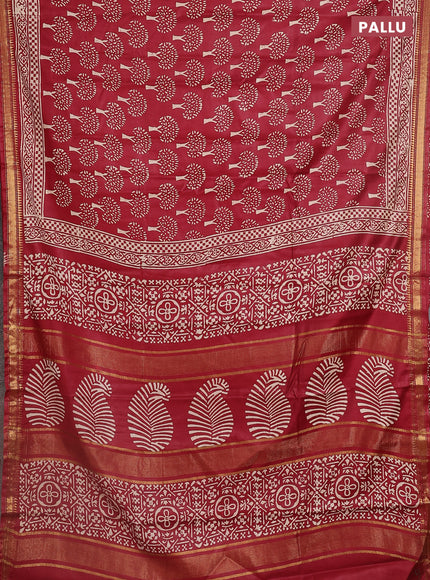 Semi bhagalpuri saree maroon with allover prints and zari woven border