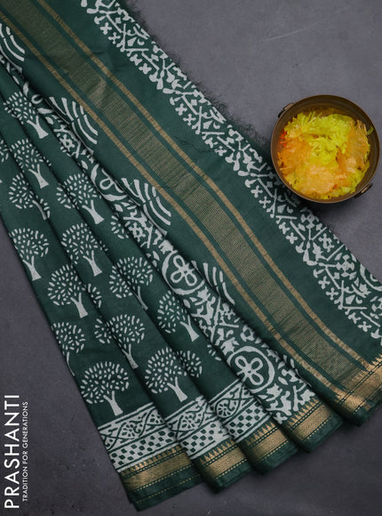 Semi bhagalpuri saree green with allover prints and zari woven border